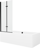 Mexen Cube stačiakampė vonia 180 x 80 cm su apdaila ir dviejų dalių 80 cm ekranas, permatomas, juodas - 550518080X9208027000