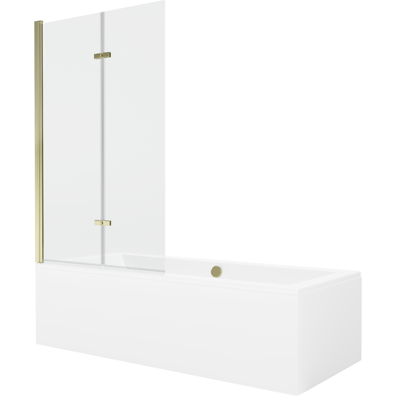 Mexen Cube stačiakampė vonia 180 x 80 cm su apdaila ir 2-dalių 100 cm ekranu, permatoma, auksinė - 550518080X9210025000
