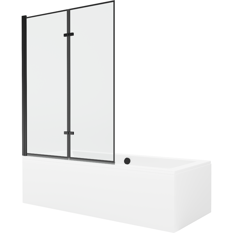 Mexen Cube stačiakampė vonia 180 x 80 cm su apdaila ir dviejų dalių širma 120 cm, juodas raštas - 550518080X92120027070