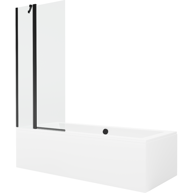 Mexen Cube stačiakampė vonia 180 x 80 cm su apdaila ir vieno sparno 80 cm ekranu, permatoma, juoda - 550518080X9408117000