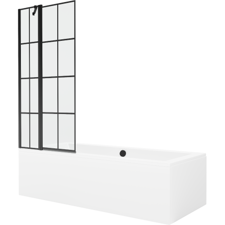 Mexen Cube stačiakampė vonia 180 x 80 cm su apdaila ir 1 sparno 80 cm ekranu, juodas raštas - 550518080X9408117077