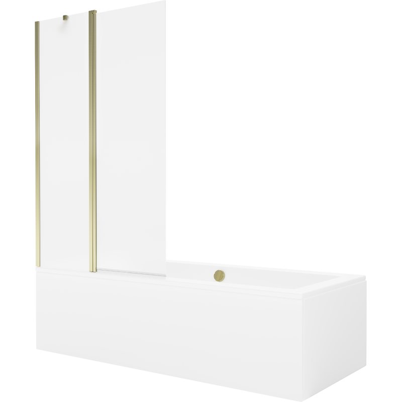 Mexen Cube stačiakampė vonia 180 x 80 cm su apdaila ir 1 durų pertvara 100 cm, skaidri, auksinė - 550518080X9410115000