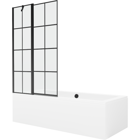 Mexen Cube stačiakampė vonia 180 x 80 cm su apdaila ir 1 sparno 100 cm ekranu, juodas raštas - 550518080X9410117077