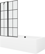 Mexen Cube stačiakampė vonia 180 x 80 cm su apdaila ir 1 sparno 100 cm ekranu, juodas raštas - 550518080X9410117077
