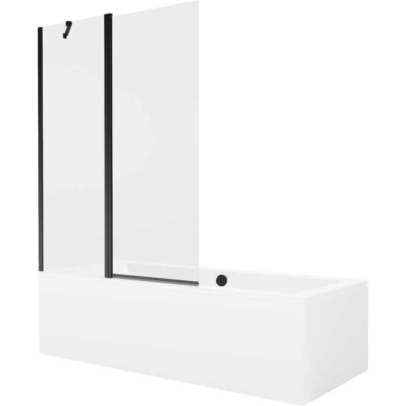 Mexen Cube stačiakampė vonia 180 x 80 cm su apdaila ir vienos dalies dušo siena 120 cm, skaidrus, juodas - 550518080X9412117000