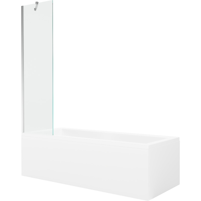Mexen Cubik stačiakampė vonia 150 x 70 cm su apdaila ir vienos sklendės sieneliu 50 cm, skaidri, chromuota