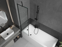 Mexen Cubik stačiakampė vonia 150 x 70 cm su apdaila ir vieno sparno 50 cm ekranu, juodas raštas - 550315070X9505007070