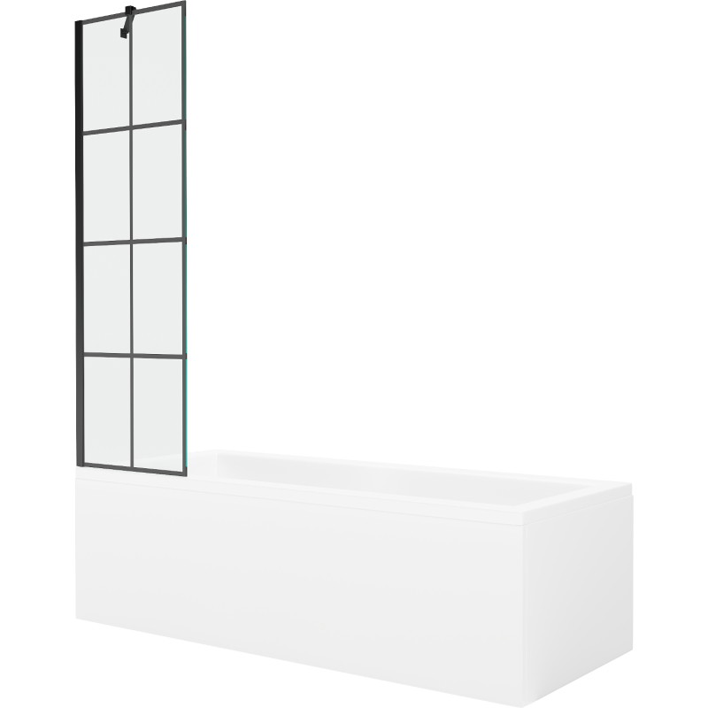 Mexen Cubik stačiakampė vonia 150 x 70 cm su apdaila ir 1-durų ekranu 50 cm, juodas raštas - 550315070X9505007077