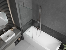 Mexen Cubik prostokampė vonia 150 x 70 cm su apdaila ir 1 sparno 60 cm širma, skaidri, chromas - 550315070X9506000001