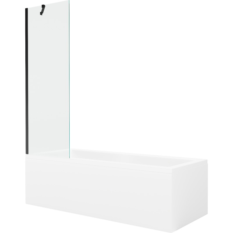 Mexen Cubik stačiakampė vonia 150 x 70 cm su korpusu ir vieno lapo ekranu 60 cm, skaidri, juoda - 550315070X9506000070