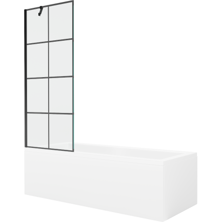 Mexen Cubik stačiakampė vonia 150 x 70 cm su apvalkalu ir 1-durų širma 70 cm, juodas raštas - 550315070X9507007077