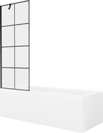 Mexen Cubik stačiakampė vonia 150 x 70 cm su apvalkalu ir 1-durų širma 70 cm, juodas raštas - 550315070X9507007077