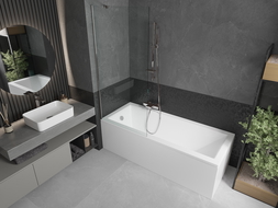 Mexen Cubik stačiakampė vonia 150 x 70 cm su apdaila ir vienkrypčiu 80 cm ekranu, skaidri, chromuota - 550315070X9508000001