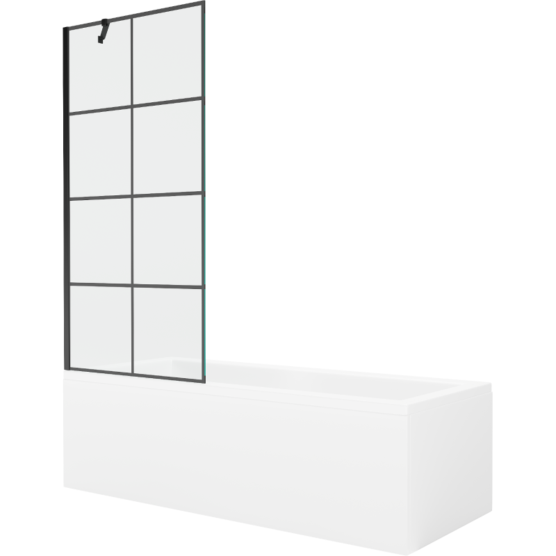 Mexen Cubik stačiakampė vonia 150 x 70 cm su apdaila ir 1-durų pertvara 80 cm, juodas raštas - 550315070X9508007077