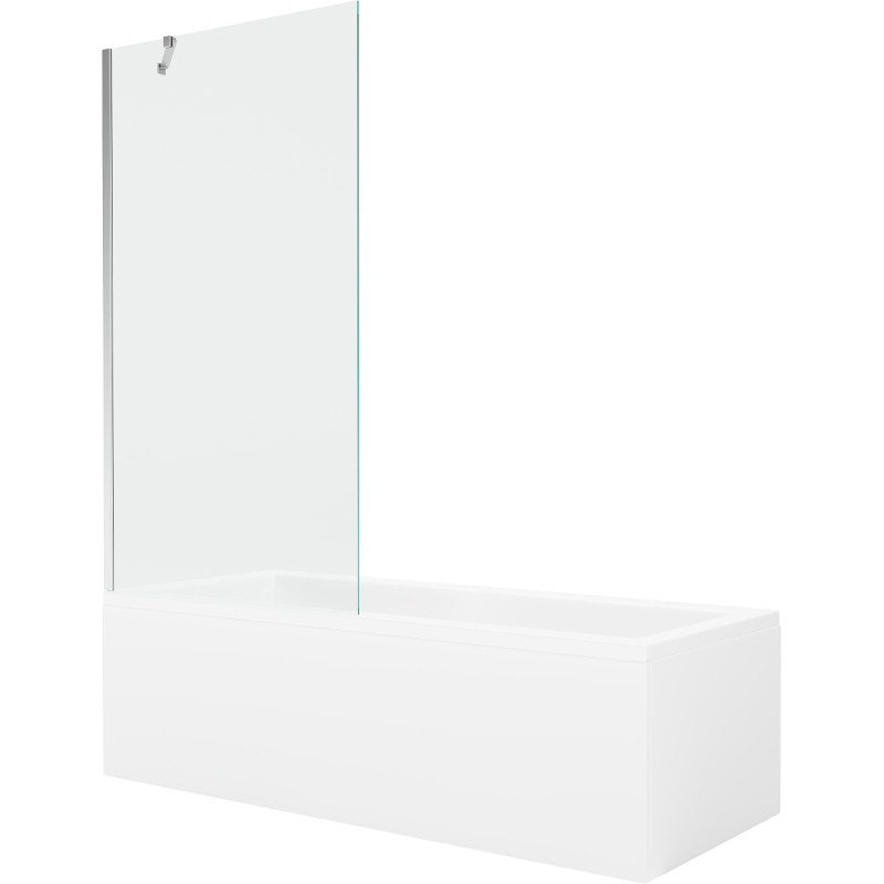 Mexen Cubik stačiakampė vonia 150 x 70 cm su apdaila ir vienos dalies 90 cm uždangalu, skaidrus, chromas
