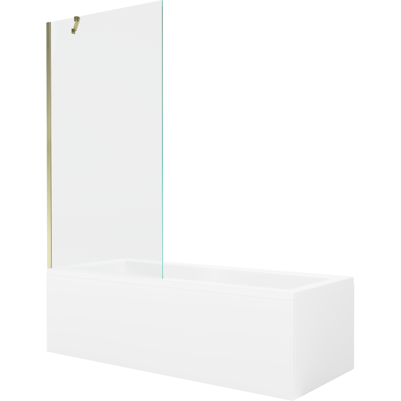 Mexen Cubik stačiakampė vonia 150 x 70 cm su apdaila ir vienos dalies širma 90 cm, skaidri, auksinė - 550315070X9509000050