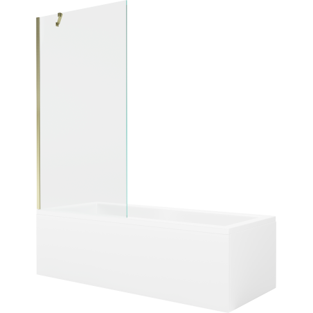 Mexen Cubik stačiakampė vonia 150 x 70 cm su apdaila ir vienos dalies širma 90 cm, skaidri, auksinė - 550315070X9509000050
