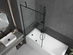 Mexen Cubik stačiakampė vonia 150 x 70 cm su apdangalu ir vienos dalies 90 cm uždangalu, juodas raštas