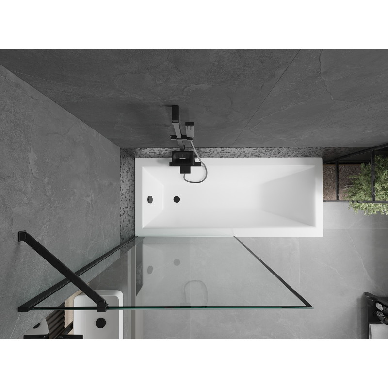 Mexen Cubik stačiakampė vonia 150 x 70 cm su apdangalu ir vienos dalies 90 cm uždangalu, juodas raštas