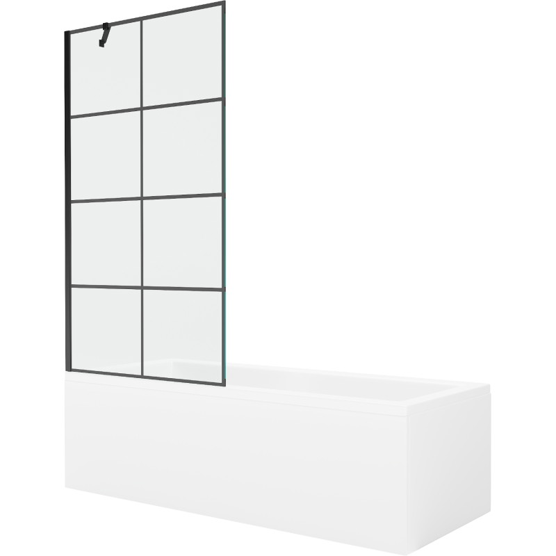 Mexen Cubik stačiakampė vonia 150 x 70 cm su apdaila ir vienvėriu ekranu 90 cm, juodas raštas - 550315070X9509007077