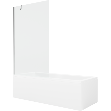 Mexen Cubik stačiakampė vonia 150 x 70 cm su apdaila ir vieno sparno 100 cm pertvara, skaidri, chromuota