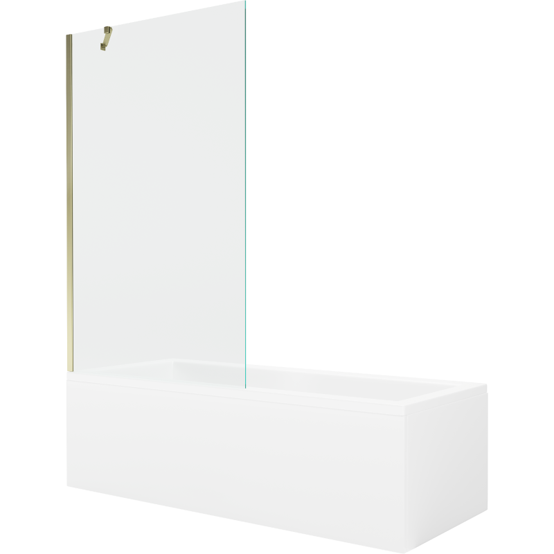 Mexen Cubik stačiakampė vonia 150 x 70 cm su korpusu ir 1-sparnių 100 cm ekranu, skaidri, auksinė - 550315070X9510000050