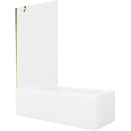 Mexen Cubik stačiakampė vonia 150 x 70 cm su apdaila ir vienos dalies pertvara 100 cm, skaidrus, auksinis