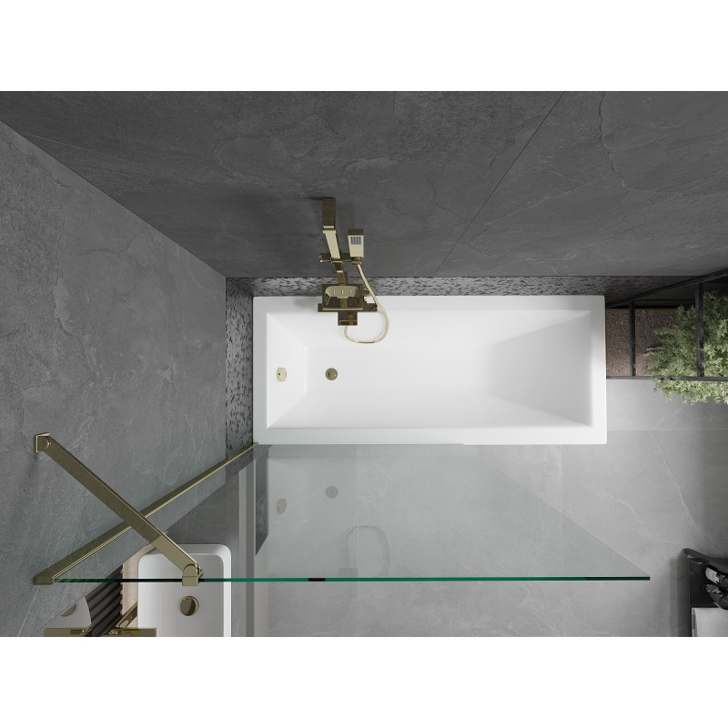 Mexen Cubik stačiakampė vonia 150 x 70 cm su apdaila ir 1 dalių ekranu 100 cm, skaidrus, auksinis - 550315070X9510000050