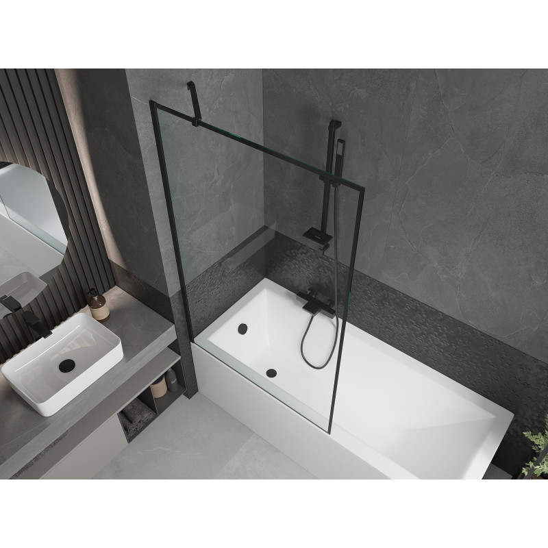 Mexen Cubik stačiakampė vonia 150 x 70 cm su apdaila ir 1 sparno ekranu 100 cm, juodas raštas - 550315070X9510007070