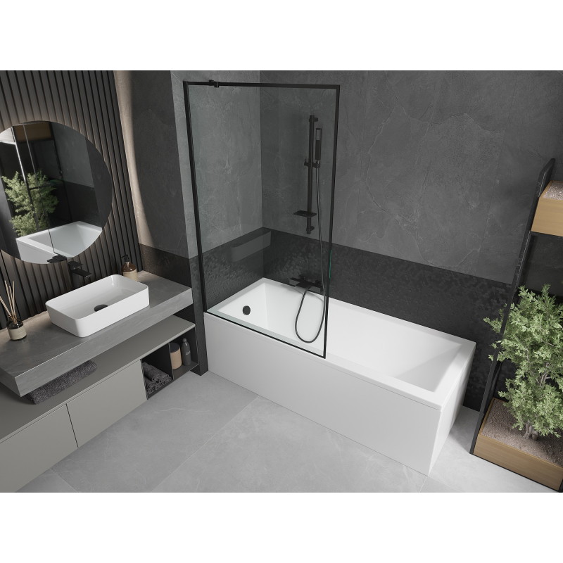 Mexen Cubik stačiakampė vonia 150 x 70 cm su apdaila ir vienos dalies 100 cm širmu, juodas raštas - 550315070X9510007070