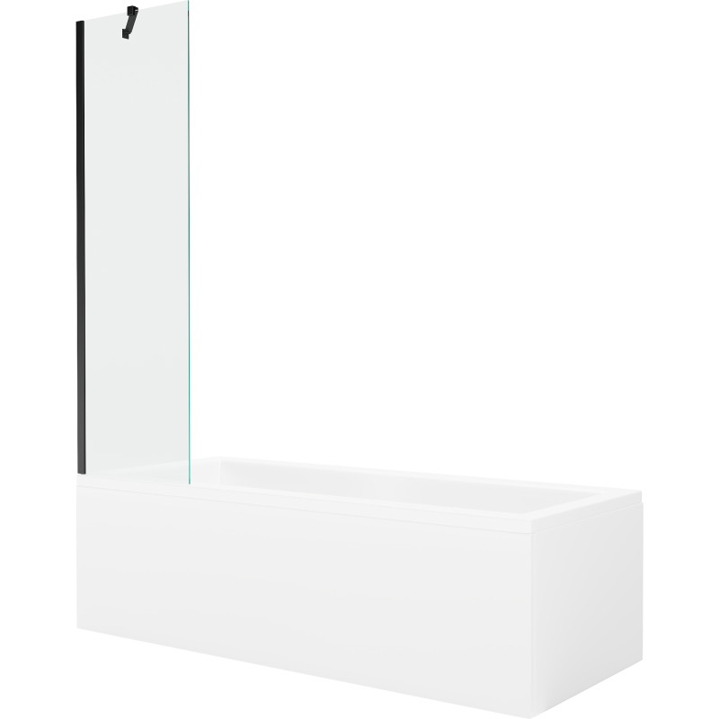 Mexen Cubik stačiakampė vonia 160 x 70 cm su apdaila ir vieno sparno pertvara 50 cm, skaidri, juoda - 550316070X9505000070