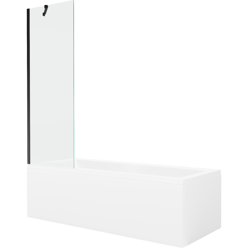 Mexen Cubik stačiakampė vonia 160 x 70 cm su apvalkalu ir 1 durų 60 cm širmos, skaidri, juoda - 550316070X9506000070