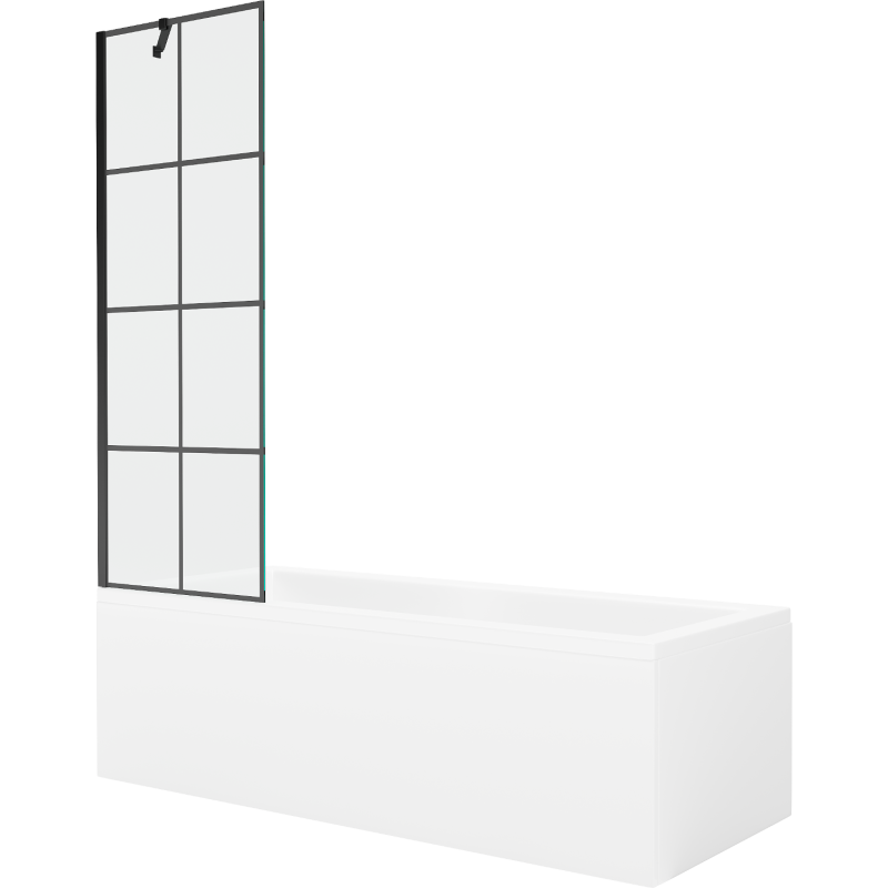 Mexen Cubik stačiakampė vonia 160 x 70 cm su apdaila ir 1-durio širmos 60 cm, juodas raštas - 550316070X9506007077