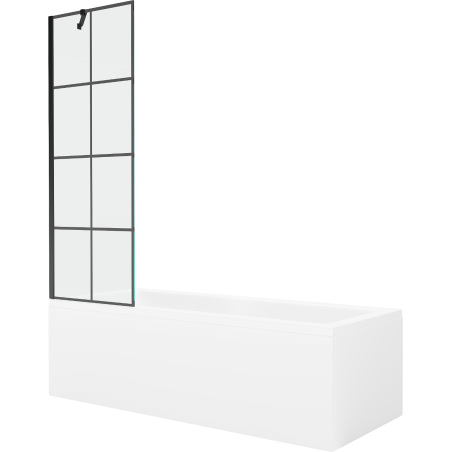 Mexen Cubik stačiakampė vonia 160 x 70 cm su apdaila ir 1-durio širmos 60 cm, juodas raštas - 550316070X9506007077