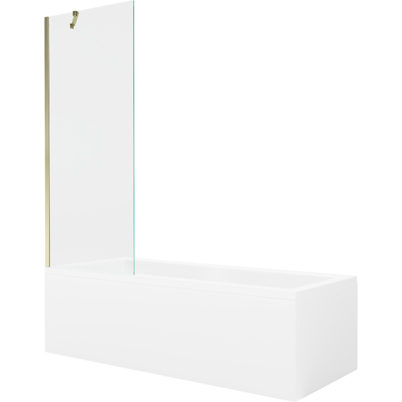 Mexen Cubik stačiakampė vonia 160 x 70 cm su apdaila ir vienos dalies pertvara 70 cm, permatoma, auksinė