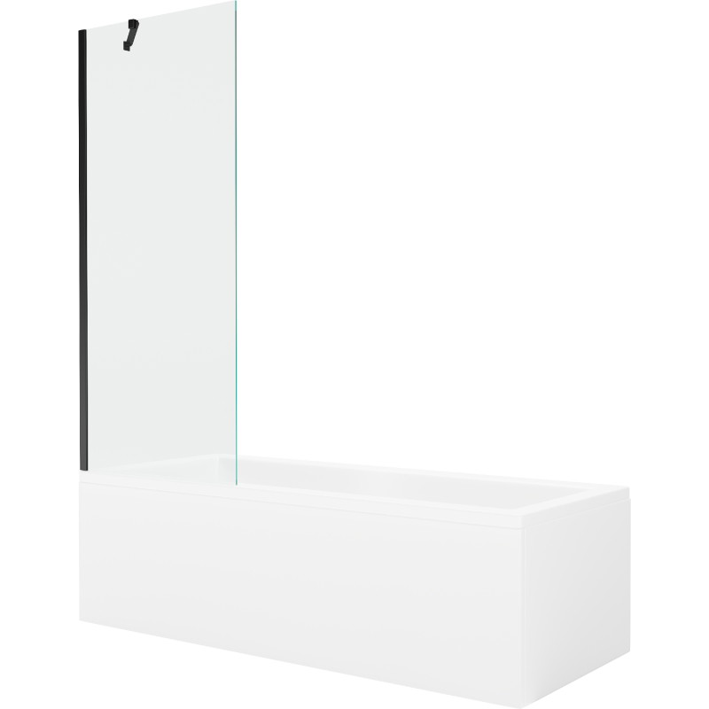 Mexen Cubik stačiakampė vonia 160 x 70 cm su apdaila ir 1 durų ekranu 70 cm, skaidri, juoda - 550316070X9507000070