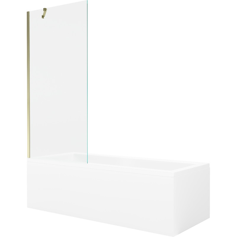 Mexen Cubik stačiakampė vonia 160 x 70 cm su apdaila ir vienos dalies pertvara 80 cm, permatoma, auksinė