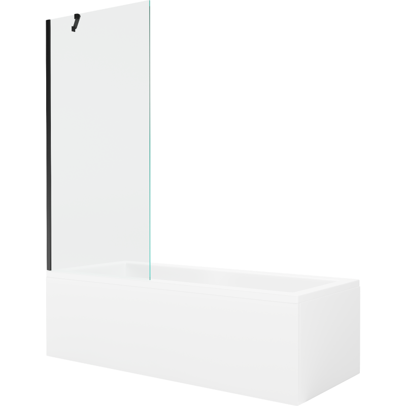 Mexen Cubik stačiakampė vonia 160 x 70 cm su apdaila ir 1 sparno 80 cm ekranu, skaidrus, juodas - 550316070X9508000070