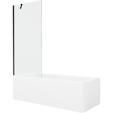 Mexen Cubik stačiakampė vonia 160 x 70 cm su apdaila ir viena 80 cm pločio sparnuota širma, permatoma, juoda