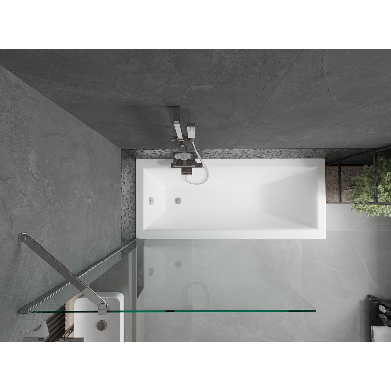 Mexen Cubik stačiakampė vonia 160 x 70 cm su korpusu ir 1 durų pertvara 90 cm, skaidrus, chromas - 550316070X9509000001
