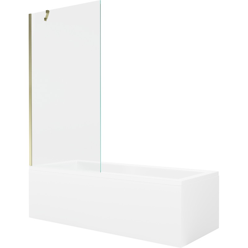 Mexen Cubik stačiakampė vonia 160 x 70 cm su korpusu ir vienvėre pertvara 90 cm, skaidri, auksinė - 550316070X9509000050