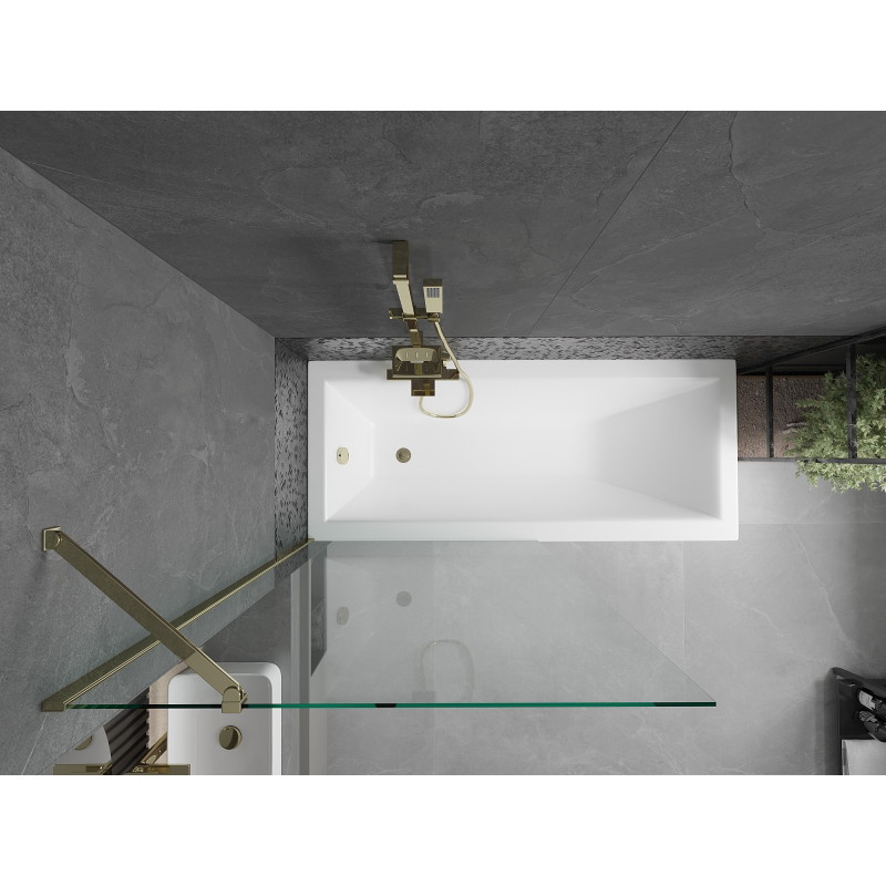 Mexen Cubik stačiakampė vonia 160 x 70 cm su korpusu ir vienvėre pertvara 90 cm, skaidri, auksinė - 550316070X9509000050