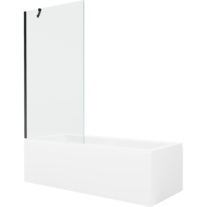 Mexen Cubik stačiakampė vonia 160 x 70 cm su apdaila ir 1-duris pertvara 90 cm, permatoma, juoda - 550316070X9509000070