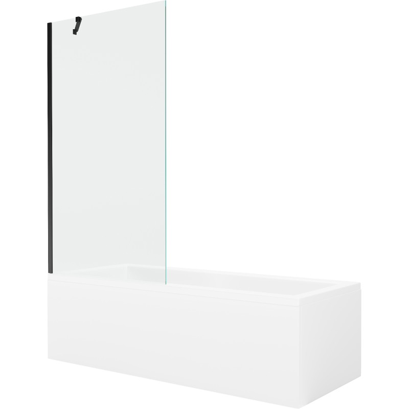 Mexen Cubik stačiakampė vonia 160 x 70 cm su apdaila ir 1-durų 90 cm sienele, skaidri, juoda - 550316070X9509000070