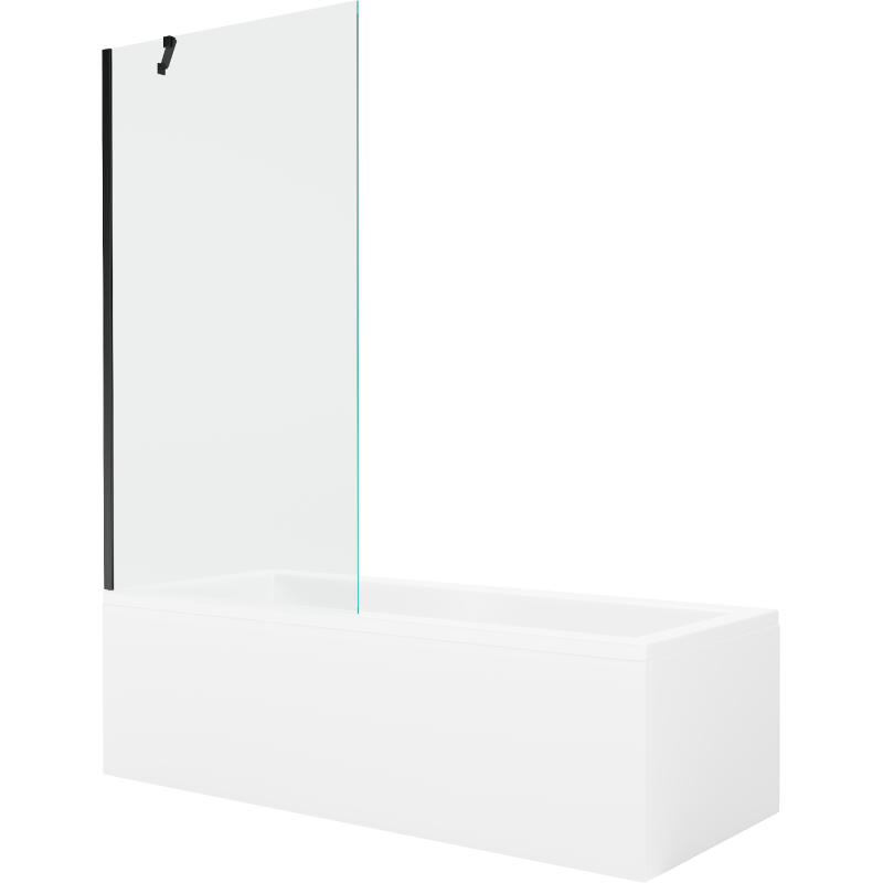 Mexen Cubik stačiakampė vonia 160 x 70 cm su apdaila ir 1 sparnu pasukama sienele 90 cm, permatoma, juoda - 550316070X9509000070