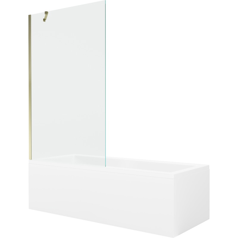 Mexen Cubik stačiakampė vonia 160 x 70 cm su apdaila ir vieno sparno 100 cm sienele, skaidri, auksinė - 550316070X9510000050