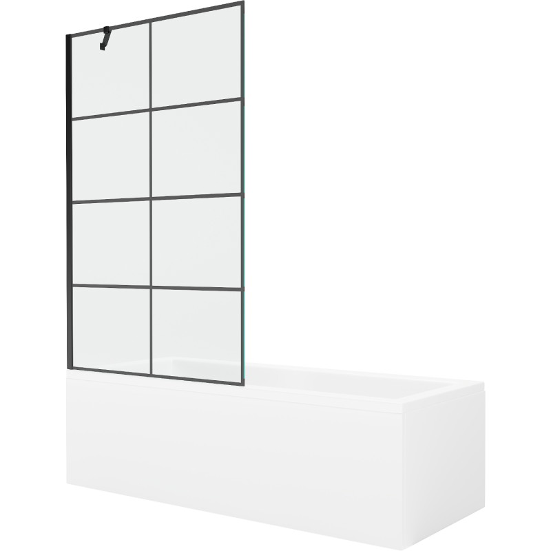 Mexen Cubik stačiakampė vonia 160 x 70 cm su apdaila ir vienos dalies 100 cm širma, juodas raštas - 550316070X9510007077