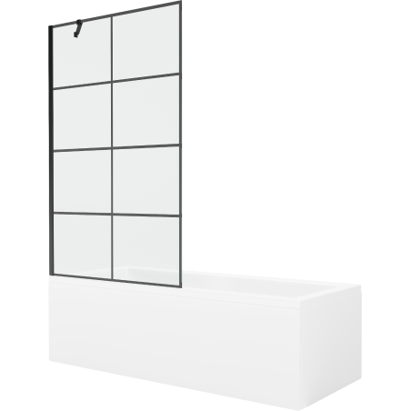 Mexen Cubik stačiakampė vonia 160 x 70 cm su panele ir vienos dalies užuolaida 100 cm, juodas raštas - 550316070X9510007077