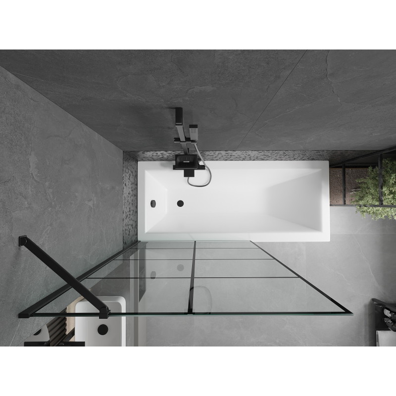 Mexen Cubik stačiakampė vonia 160 x 70 cm su apdaila ir vienos dalies 100 cm širma, juodas raštas - 550316070X9510007077