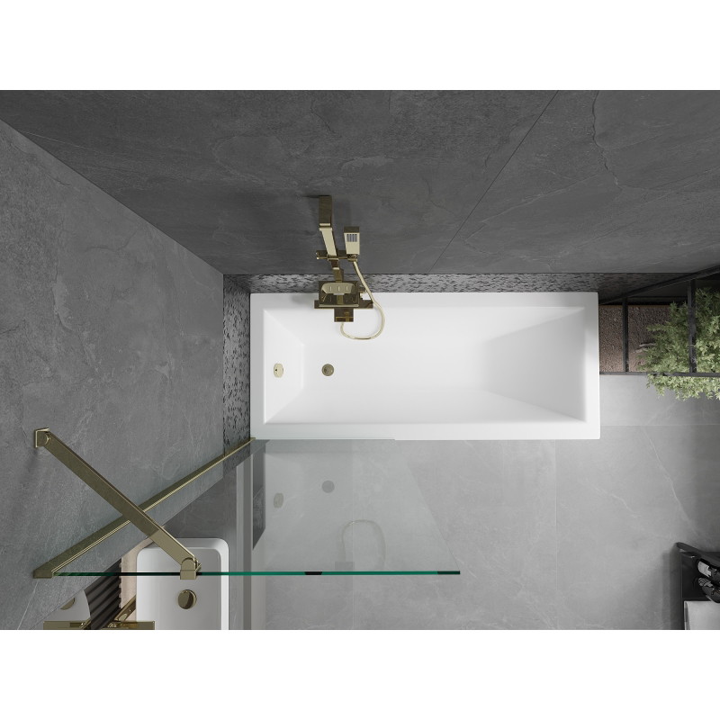 Mexen Cubik stačiakampė vonia 170 x 70 cm su apdaila ir vienų durų pertvara 70 cm, skaidri, auksinė - 550317070X9507000050